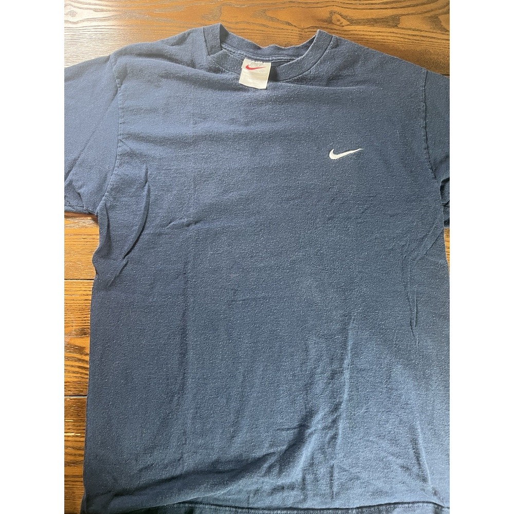 Vintage Nike Embroidered Swoosh T-Shirt Blue Made in USA Size Mediums